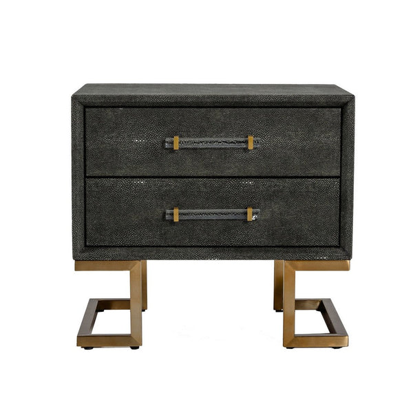 Cid Jon 24 Inch Modern Nightstand, 2 Drawers, Classic, Faux Leather, Gray - BM277334