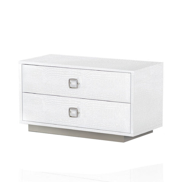 Hart 32 Inch Modern Nightstand, 2 Drawers, Textured Lacquer Finish, White - BM277355