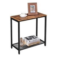 24 Inch Industrial End Table, Wood, Metal Frame, Mesh Shelf, Brown, Black - BM277372