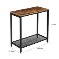 24 Inch Industrial End Table, Wood, Metal Frame, Mesh Shelf, Brown, Black - BM277372