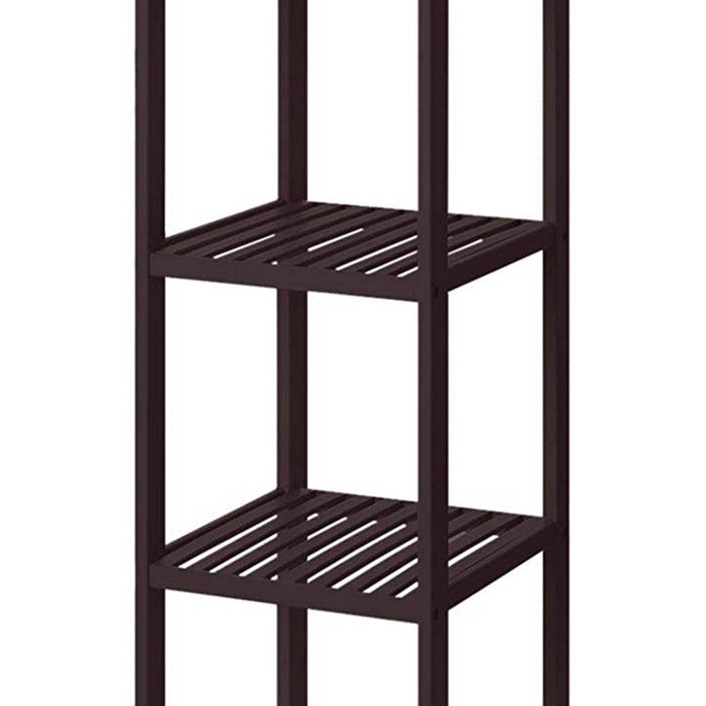 57 Inch Multifunctional Storage Rack Shelves, 5 Tier, Bamboo, Dark Brown - BM277378