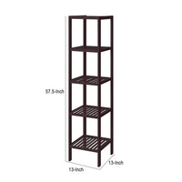 57 Inch Multifunctional Storage Rack Shelves, 5 Tier, Bamboo, Dark Brown - BM277378