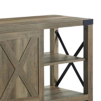 Eli 71 Inch TV Entertainment Center Cabinet, Metal Brackets, Oak Brown - BM278984