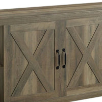 Eli 71 Inch TV Entertainment Center Cabinet, Metal Brackets, Oak Brown - BM278984