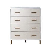 Emily 37 Inch Wood Tall Dresser Chest, 4 Drawers, Gold Handles, White - BM278988