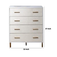 Emily 37 Inch Wood Tall Dresser Chest, 4 Drawers, Gold Handles, White - BM278988