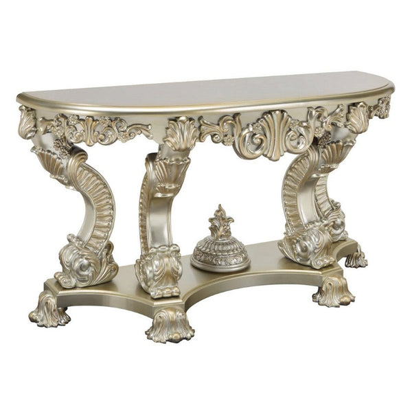 Esen 67 Inch Crescent Sofa Table Sideboard Console, Carvings, Antique Gold - BM279000