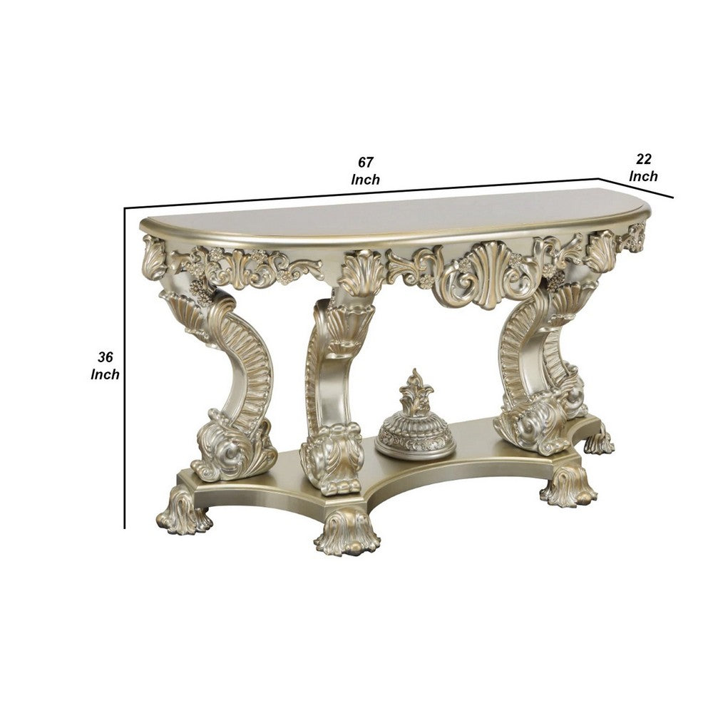 Esen 67 Inch Crescent Sofa Table Sideboard Console, Carvings, Antique Gold - BM279000