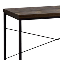 Linda 47 Inch Wood Console Sideboard Desk, Metal Legs, Oak Brown, Black - BM279007