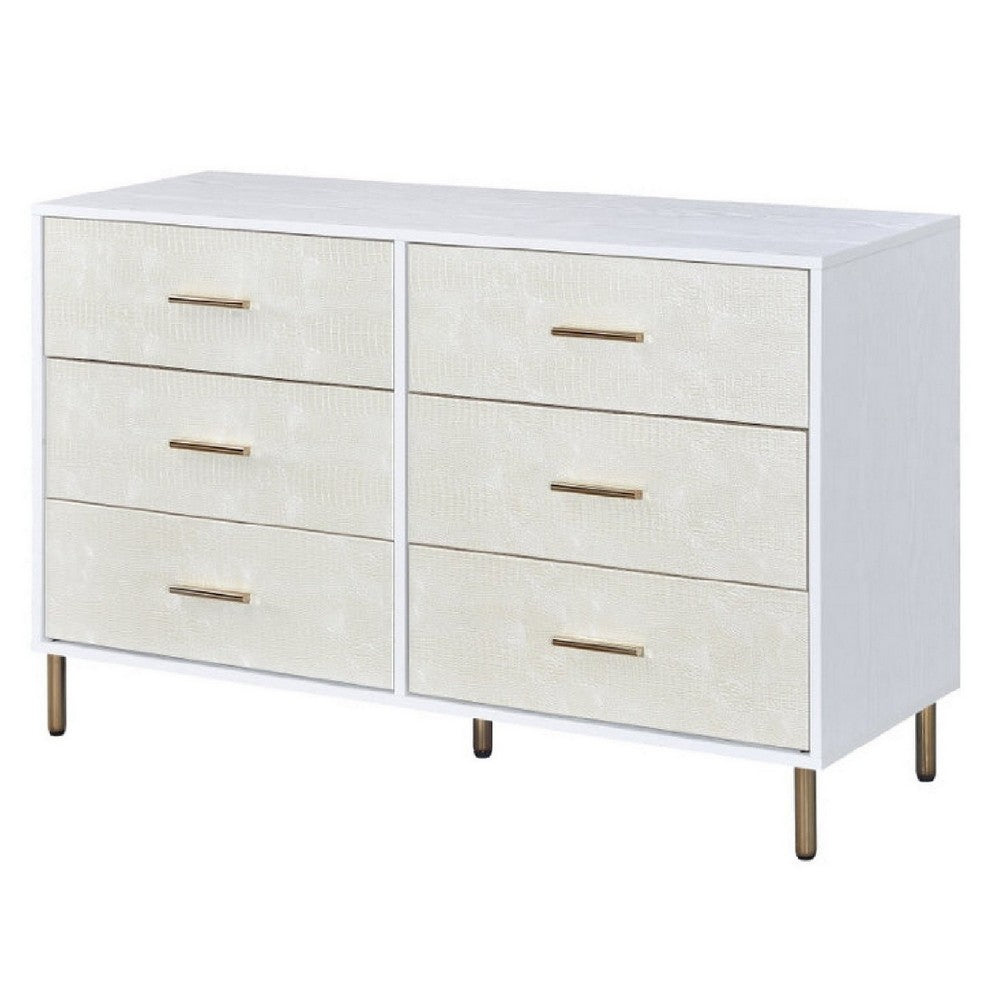 Emily 47 Inch Wood Side Dresser with 6 Drawers, Metal Bar Handles, White - BM279010