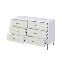 Emily 47 Inch Wood Side Dresser with 6 Drawers, Metal Bar Handles, White - BM279010