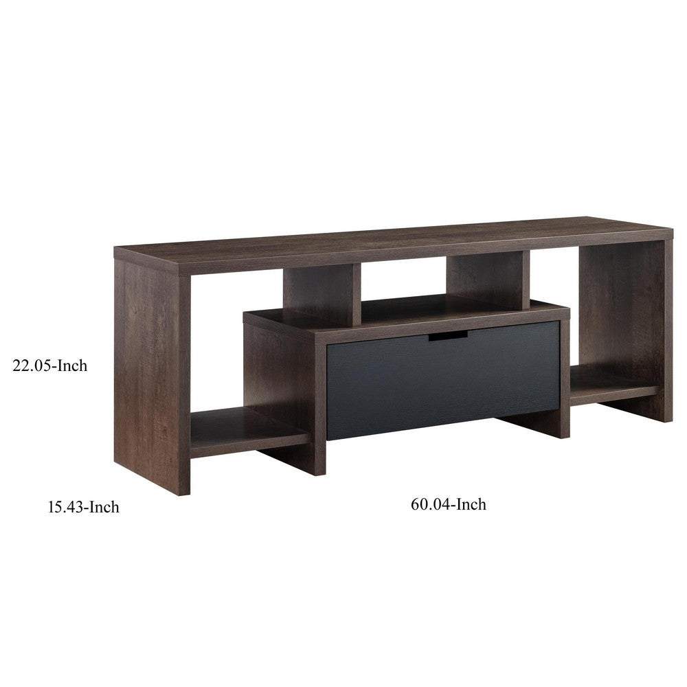 Elle 60 Inch TV Media Entertainment Console, 3 Compartments, Drawer, Walnut - BM279026