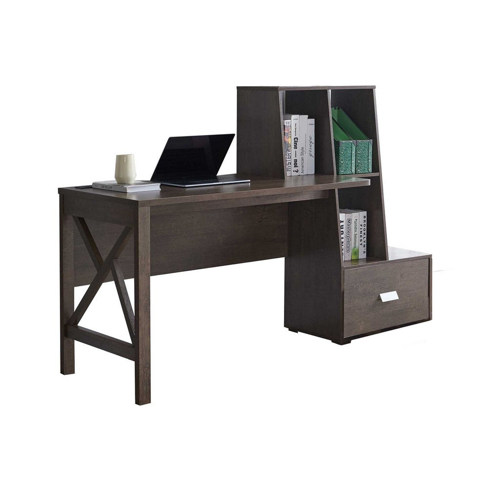 71 Inch Multipurpose Office Desk, 1 Drawer, 3 Compartments, Walnut Brown - BM279061