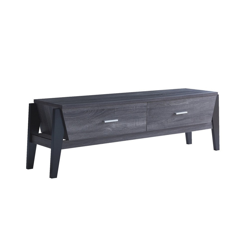 65 Inch Wood TV Media Entertainment Console, 2 Drawers, Gray - BM279070