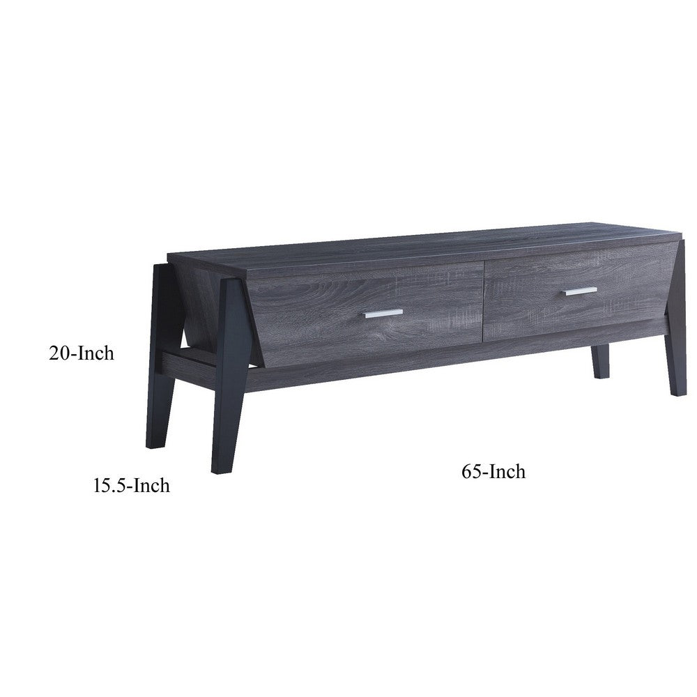 65 Inch Wood TV Media Entertainment Console, 2 Drawers, Gray - BM279070