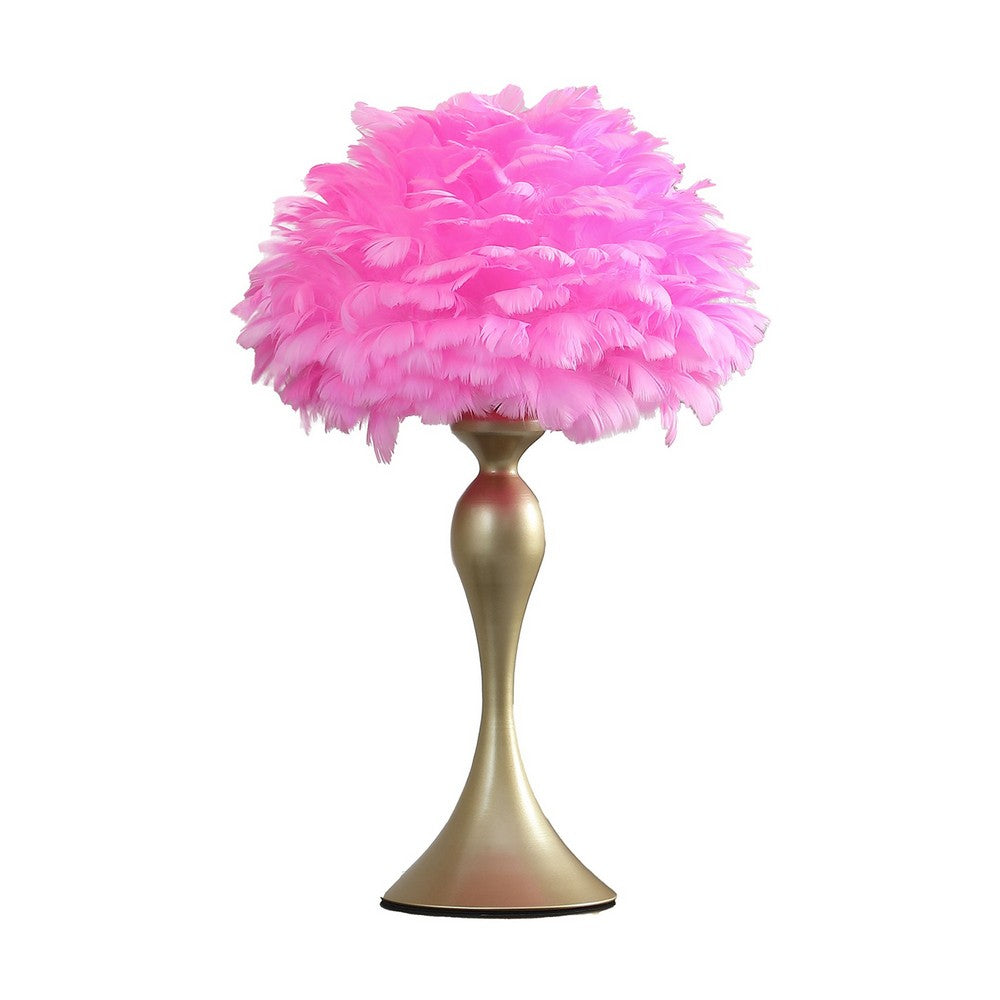 Lily 24 Inch Metal Glam Feather Table Lamp, Candlestick, 40W, Pink, Gold - BM279098