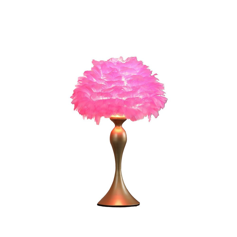 Lily 24 Inch Metal Glam Feather Table Lamp, Candlestick, 40W, Pink, Gold - BM279098