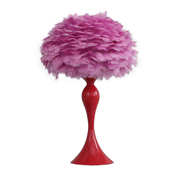 Lily 24 Inch Metal Glam Feather Table Lamp, Candlestick, 40W, Pink, Red - BM279099