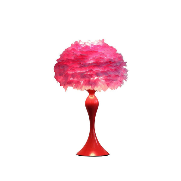 Lily 24 Inch Metal Glam Feather Table Lamp, Candlestick, 40W, Pink, Red - BM279099