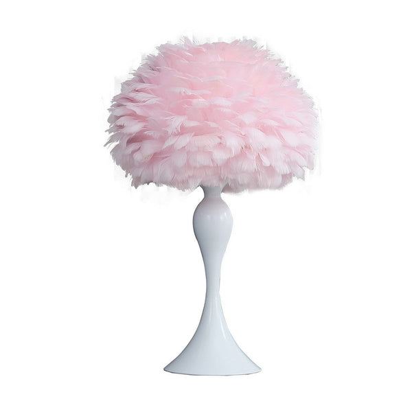 Lily 24 Inch Metal Glam Feather Table Lamp, Candlestick, 40W, Pink, White - BM279100