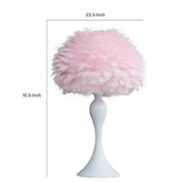 Lily 24 Inch Metal Glam Feather Table Lamp, Candlestick, 40W, Pink, White - BM279100