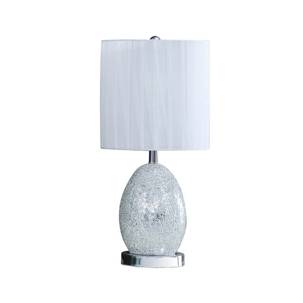 20 Inch Glass Table Lamp, 9W LED, 3 Way Switch, Egg Shape, Silver - BM279101