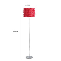 Finn 63 Inch Glamorous Floor Lamp, Rose Accent Shade, 100W, Red, Silver - BM279104