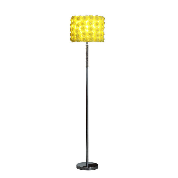Finn 63 Inch Glamorous Floor Lamp, Rose Accent Shade, 100W, Yellow, Silver - BM279105