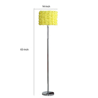 Finn 63 Inch Glamorous Floor Lamp, Rose Accent Shade, 100W, Yellow, Silver - BM279105