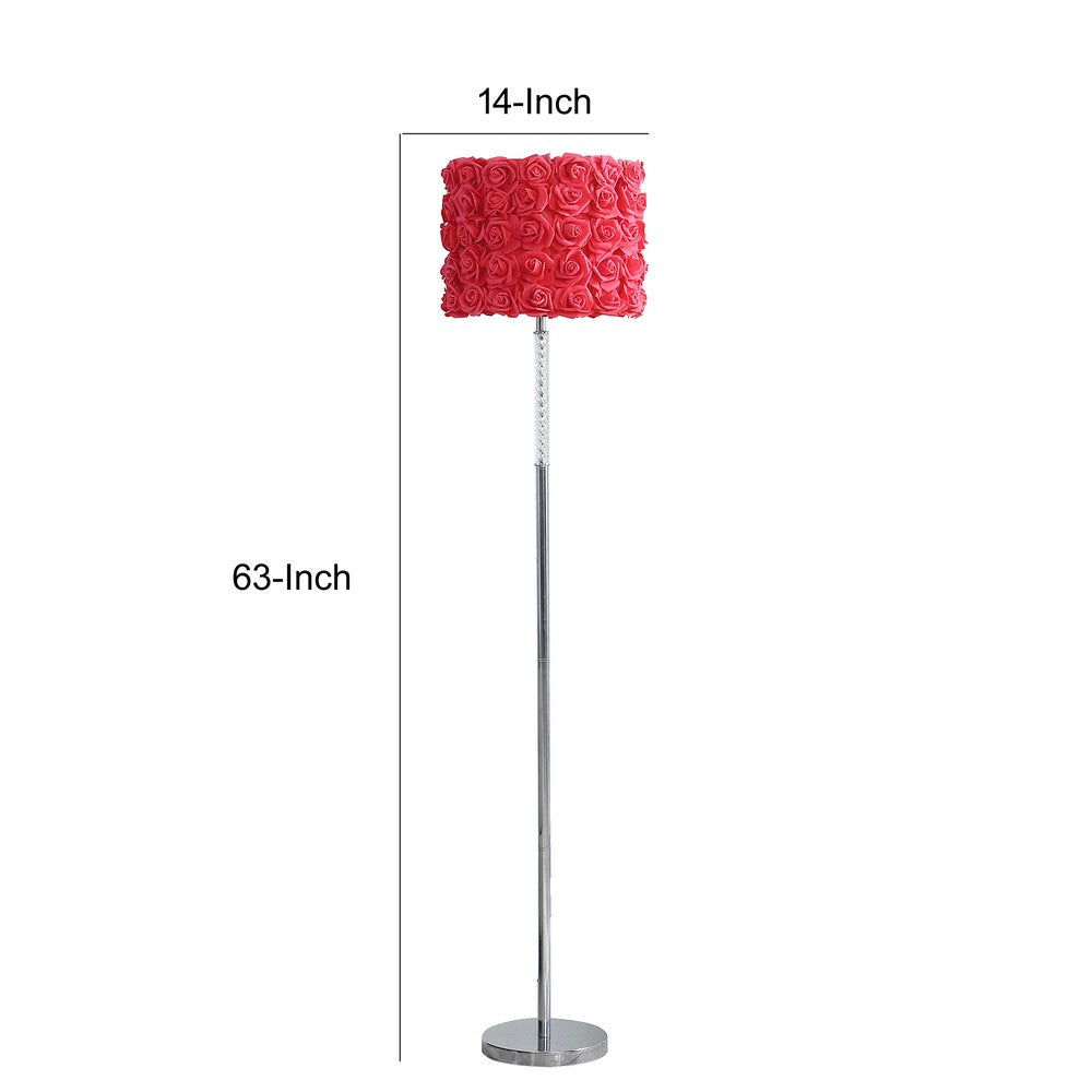 Finn 63 Inch Glamorous Floor Lamp, Rose Accent Shade, 100W, Pink, Silver - BM279106