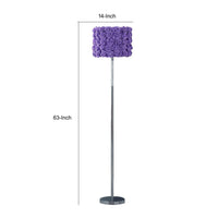 Finn 63 Inch Glamorous Floor Lamp, Rose Accent Shade, 100W, Purple, Silver - BM279107