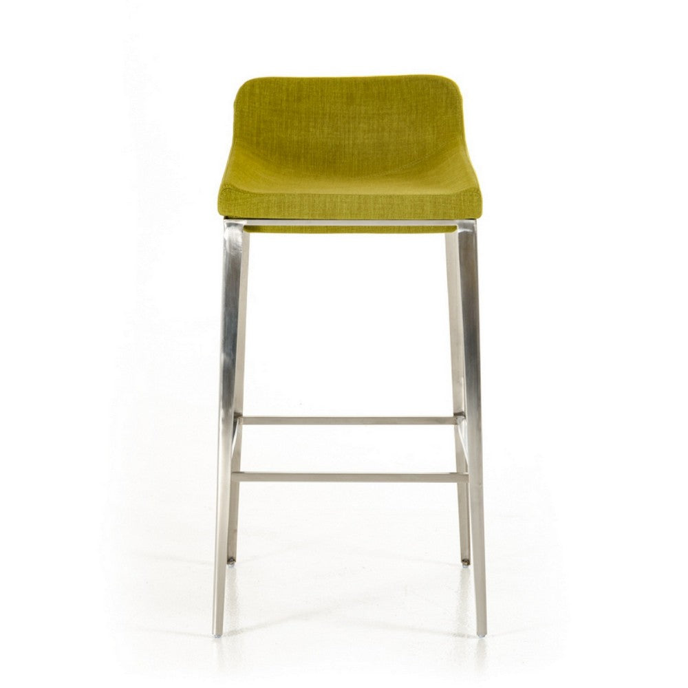 Cid 30 Inch Modern Bar Stool, Low Back, Metal Legs, Green - BM279136