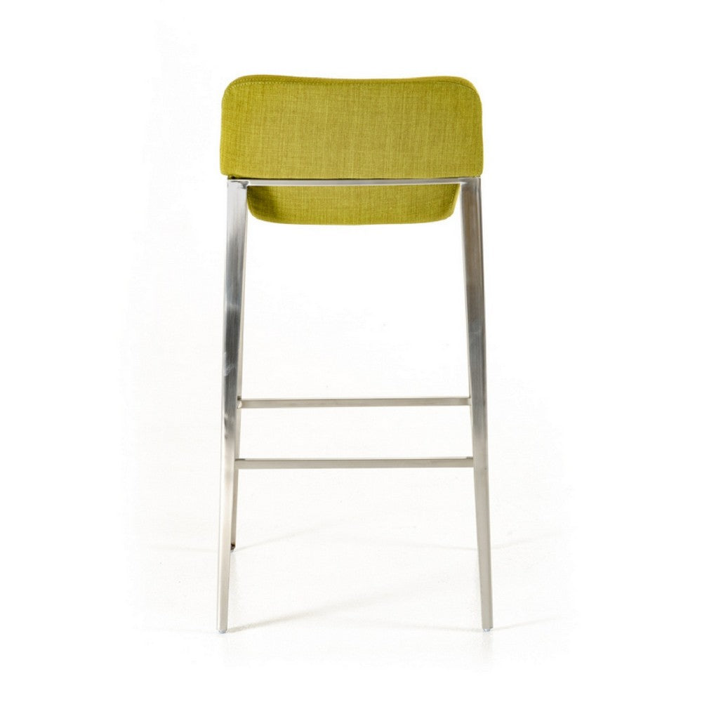 Cid 30 Inch Modern Bar Stool, Low Back, Metal Legs, Green - BM279136