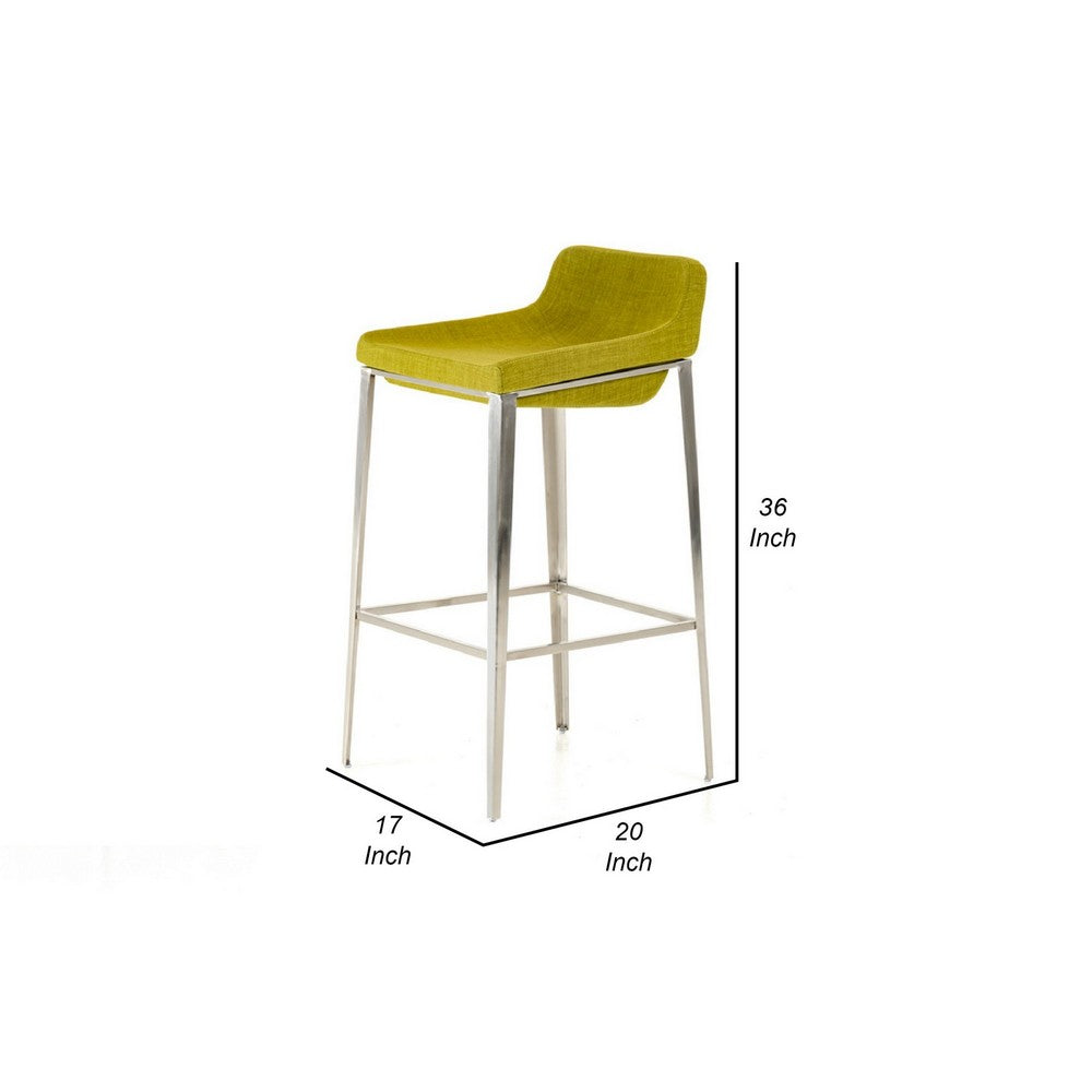 Cid 30 Inch Modern Bar Stool, Low Back, Metal Legs, Green - BM279136