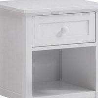 Mio 24 Inch Single Drawer Nightstand, Solid Wood, Open Shelf, Glossy White - BM279145