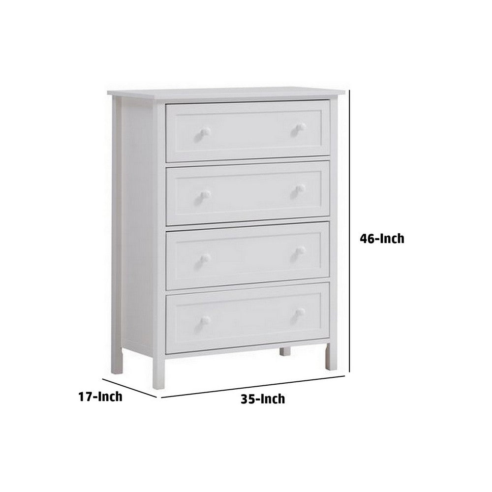 Mio 46 Inch 4 Drawer Tall Dresser Chest, Solid Wood, Glossy White - BM279146