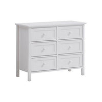 Mio 39 Inch 6 Drawer Dresser, Solid Wood, Molded Trim, Glossy White - BM279147