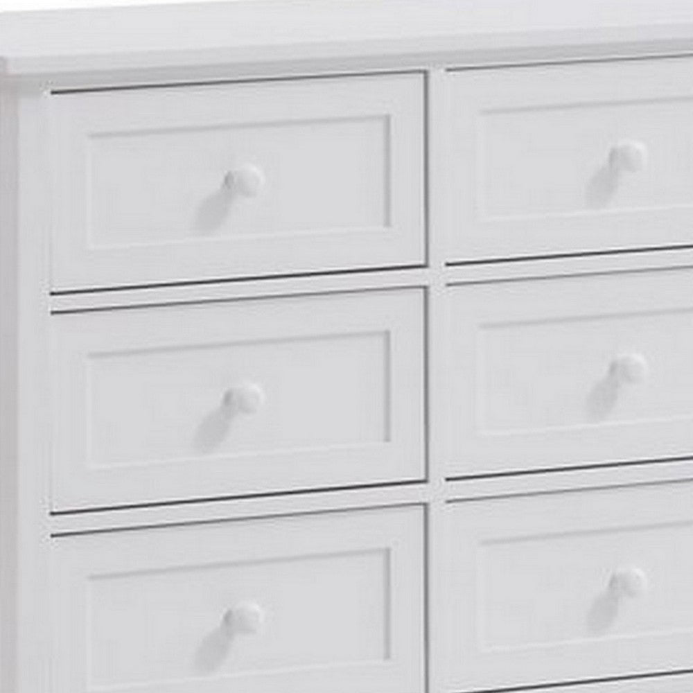 Mio 39 Inch 6 Drawer Dresser, Solid Wood, Molded Trim, Glossy White - BM279147