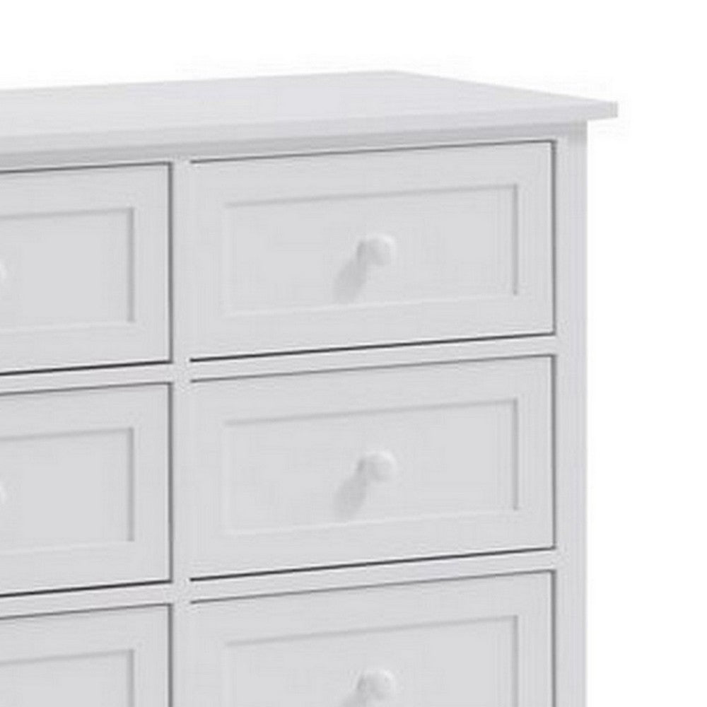 Mio 39 Inch 6 Drawer Dresser, Solid Wood, Molded Trim, Glossy White - BM279147