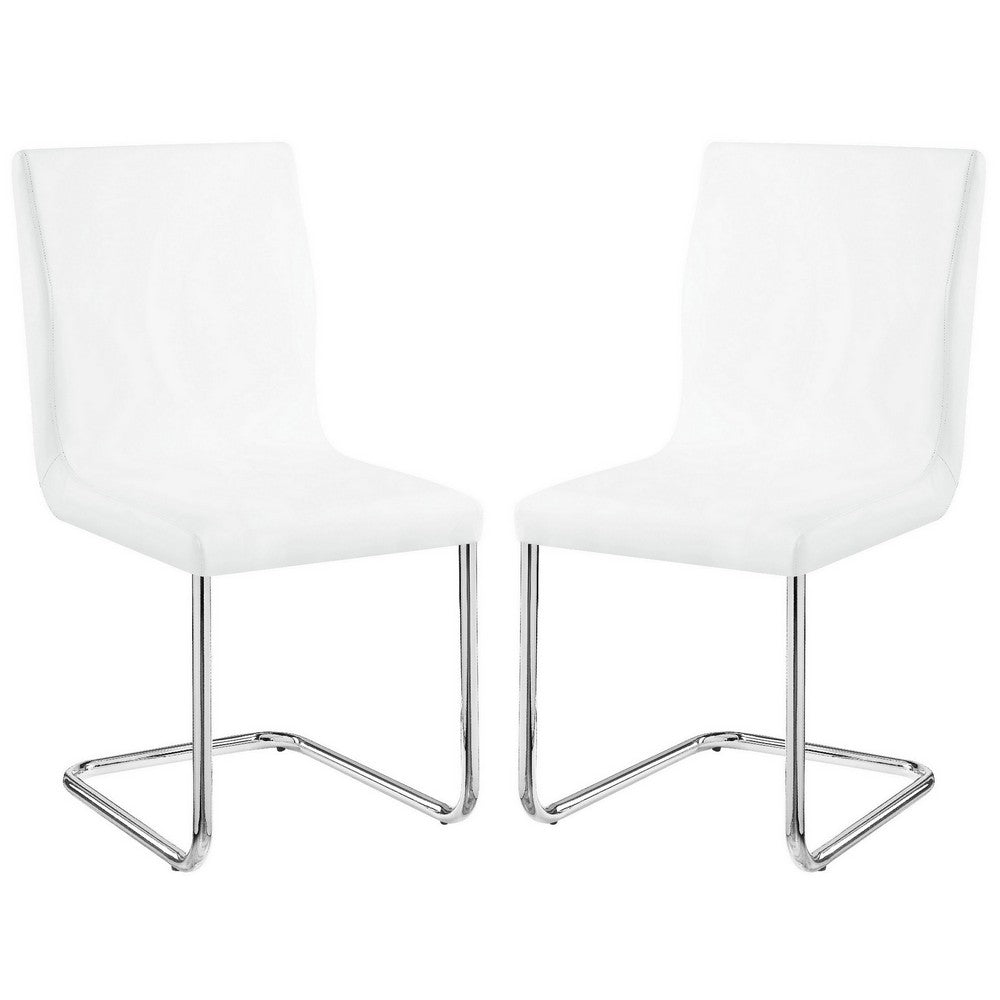 Tony 23 Inch Dining Side Chair, Vegan Faux Leather, Metal, Set of 2, White - BM279171