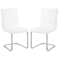 Tony 23 Inch Dining Side Chair, Vegan Faux Leather, Metal, Set of 2, White - BM279171