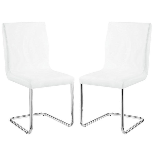 Tony 23 Inch Dining Side Chair, Vegan Faux Leather, Metal, Set of 2, White - BM279171