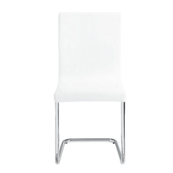 Tony 23 Inch Dining Side Chair, Vegan Faux Leather, Metal, Set of 2, White - BM279171