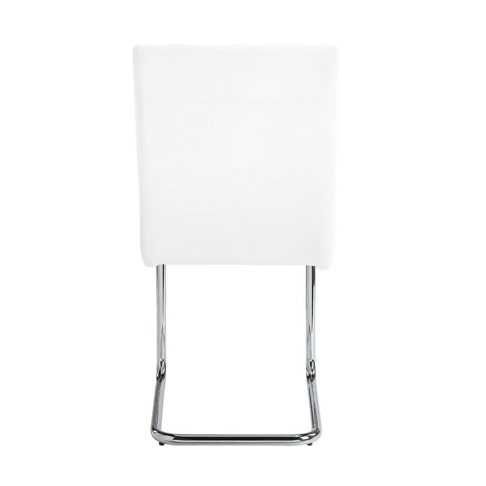 Tony 23 Inch Dining Side Chair, Vegan Faux Leather, Metal, Set of 2, White - BM279171