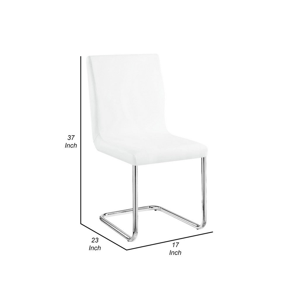 Tony 23 Inch Dining Side Chair, Vegan Faux Leather, Metal, Set of 2, White - BM279171