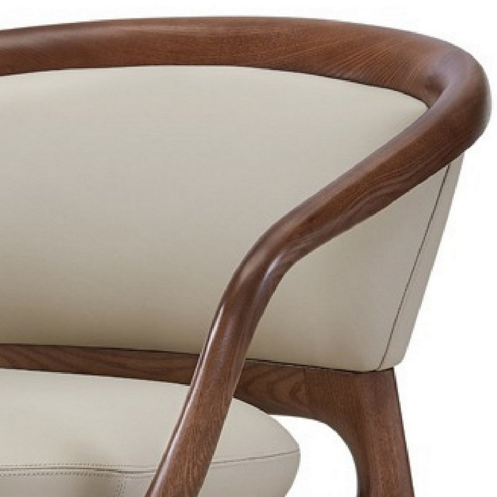 Cid 30 Inch Modern Accent Chair, Vegan Faux Leather Cushioned, Beige, Brown - BM279181
