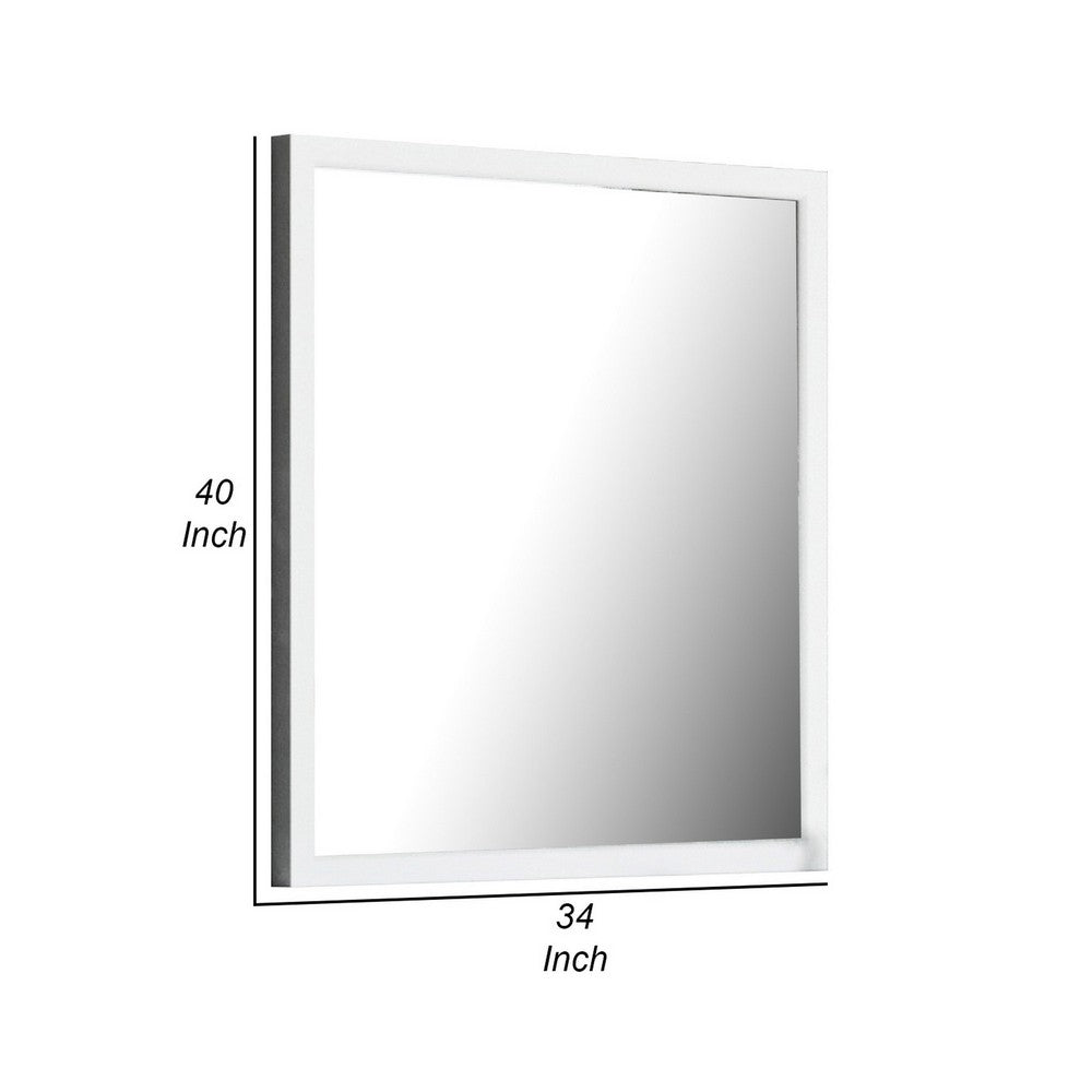 Noe 40 Inch Modern Mirror, Wood Frame, Portrait, Matte, White - BM279214