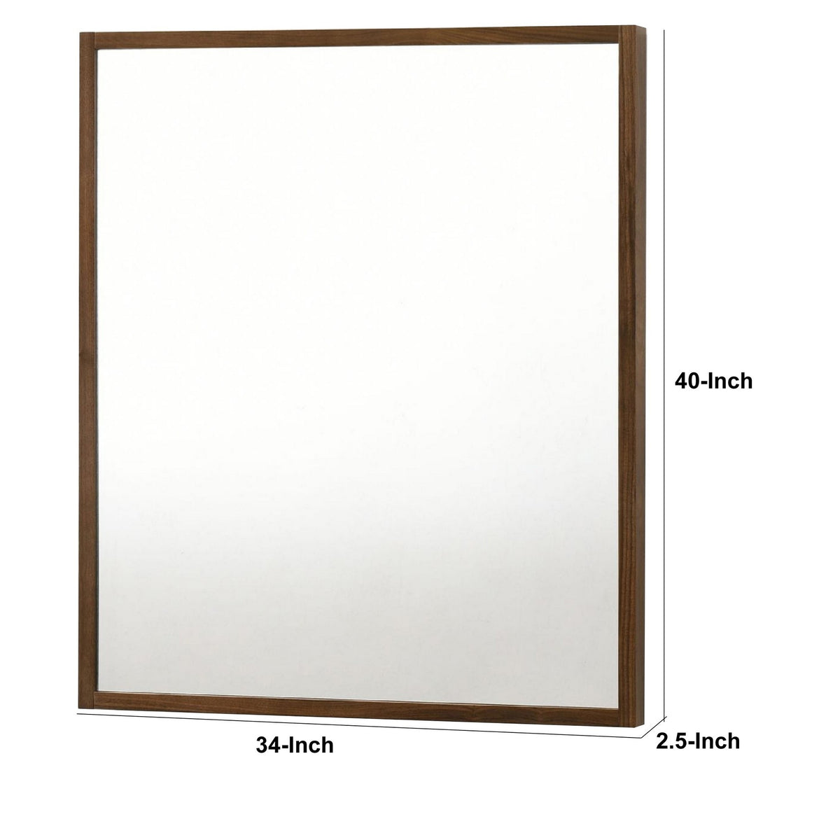 Noe 40 Inch Modern Wall Mirror, Sleek Wood Frame, Walnut Veneer - BM279246