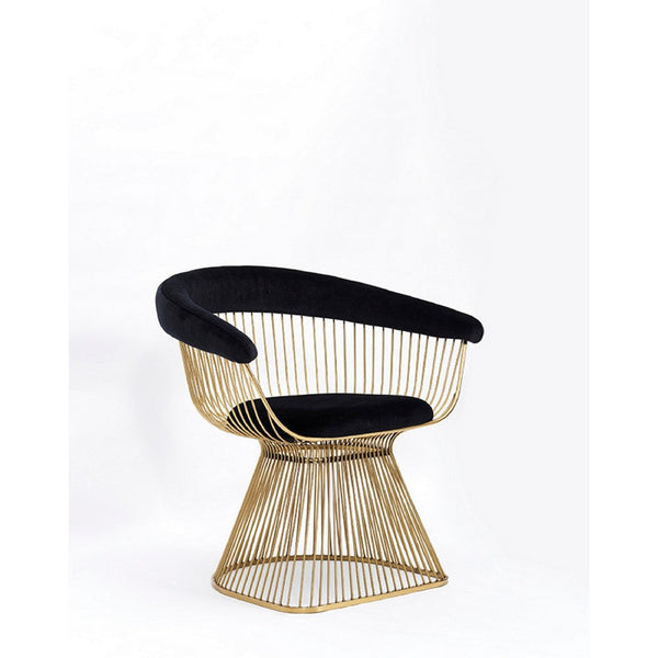 Cid 28 Inch Modern Dining Chair, Slatted Gold Cone Base, Black - BM279256