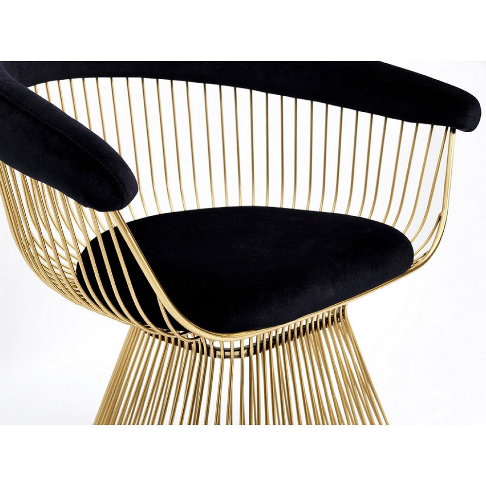 Cid 28 Inch Modern Dining Chair, Slatted Gold Cone Base, Black - BM279256